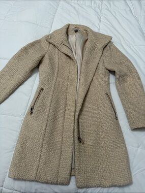 H&M Beige Textured Wool-Blend Pea Coat